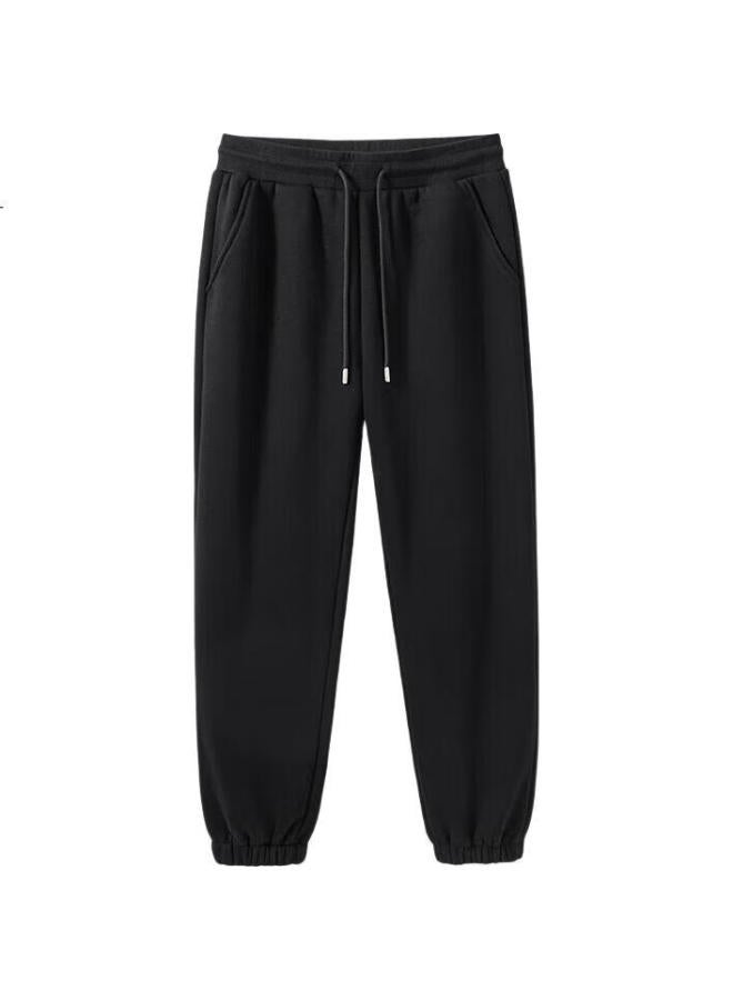 GENIOLAMODE Men'S Winter Thickened Warm Fleece Casual Trousers With Elastic Cuffs Black L - Image 2
