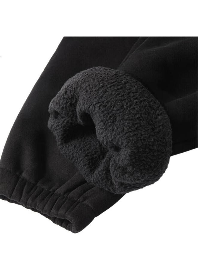 GENIOLAMODE Men'S Winter Thickened Warm Fleece Casual Trousers With Elastic Cuffs Black L - Image 1
