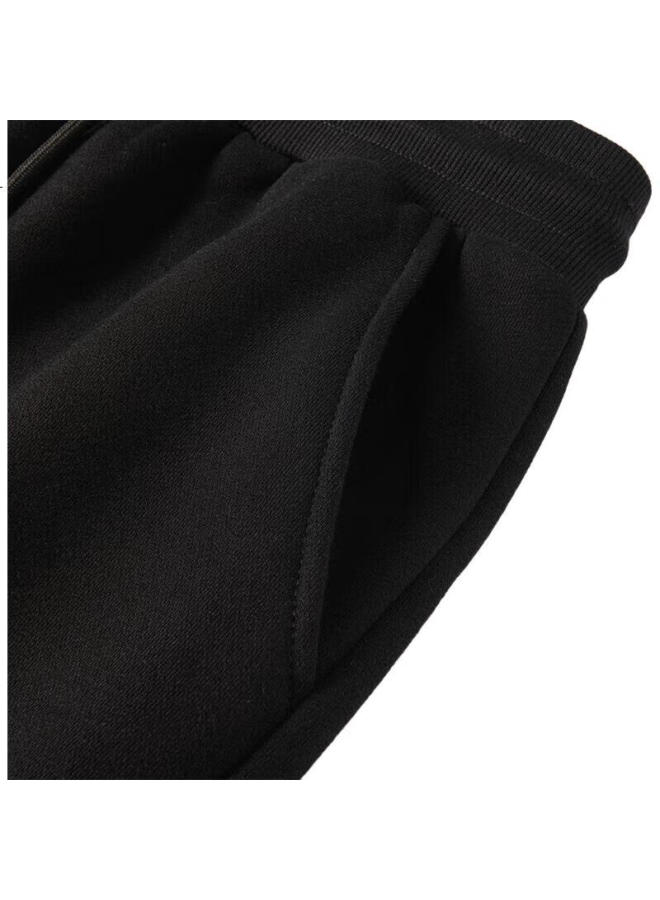 GENIOLAMODE Men'S Winter Thickened Warm Fleece Casual Trousers With Elastic Cuffs Black L - Image 3