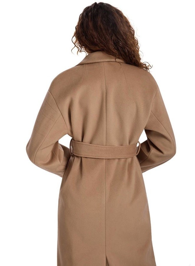 HOTIAN Women's Winter Wool Blend Coat Double Breasted Casual Notch Lapel Long Trench Overcoat Peacoat, Khaki, XL - Image 5