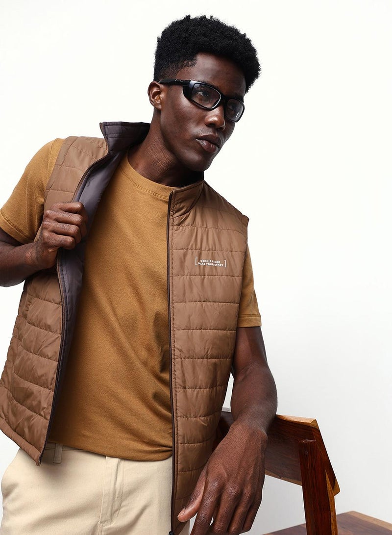 Dennis Lingo Men's Fawn & Chocolate 100% Polyester Gilet Regular Fit Jacket - Image 2