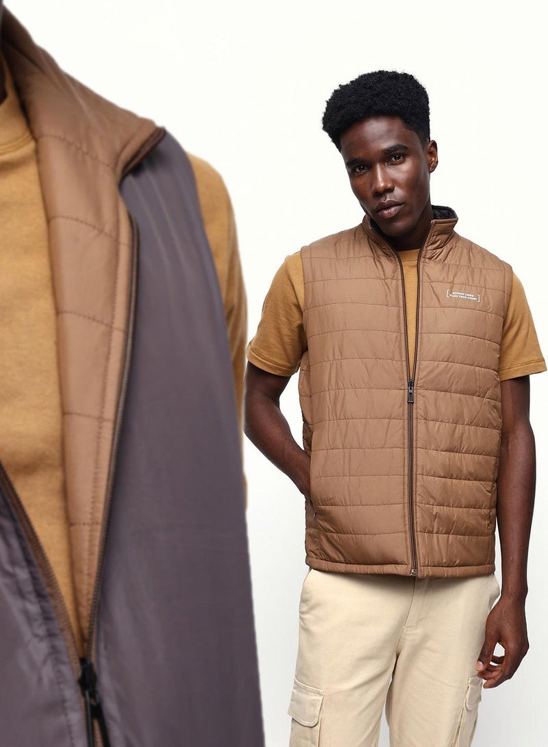 Dennis Lingo Men's Fawn & Chocolate 100% Polyester Gilet Regular Fit Jacket - Image 1