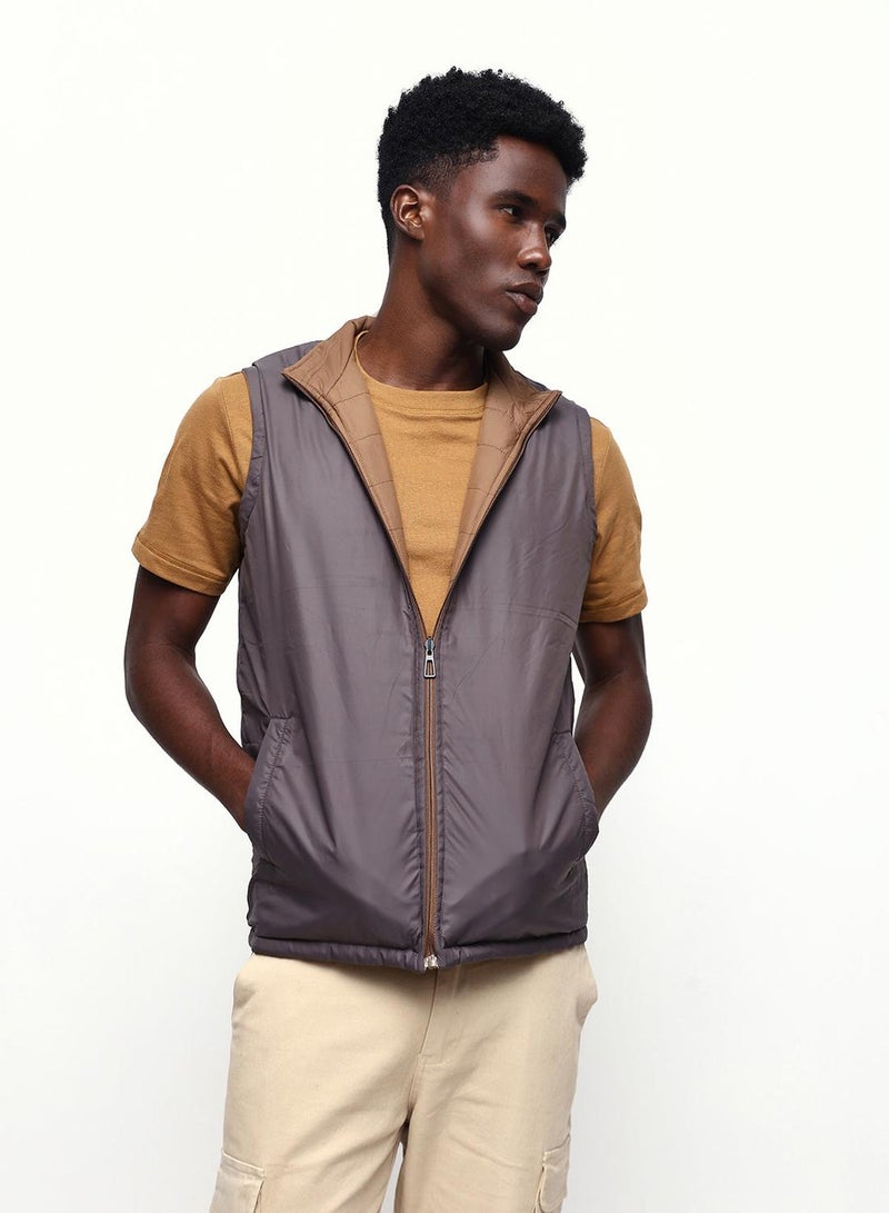 Dennis Lingo Men's Fawn & Chocolate 100% Polyester Gilet Regular Fit Jacket - Image 3