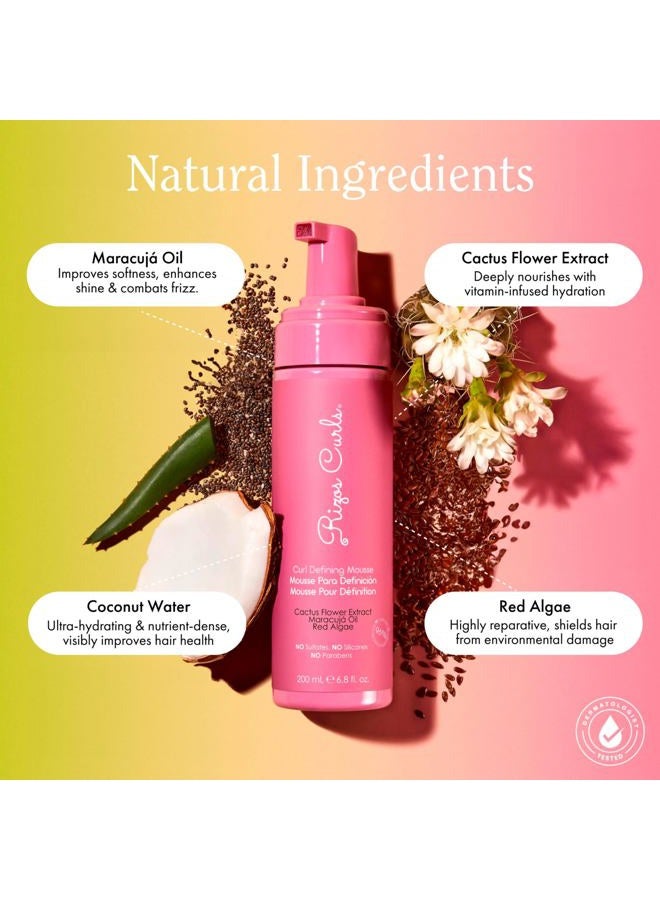 Rizos Curls موس تحديد التجاعيد، ترطيب وتحديد، تثبيت ناعم للحجم والتعريف، لمعان خالي من التجاعيد مع ماء جوز الهند، مستخلص زهرة الصبار وزيت بذور الماراكوجا، لجميع أنماط التجاعيد 2a - 4c، 6.8 أونصة - Image 3