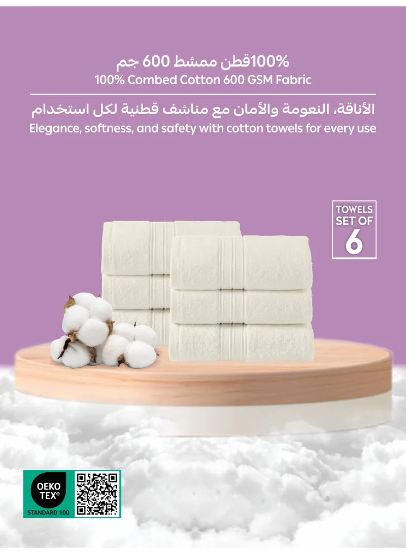 Donetella 6-Pcs Hand Towel Set (40x70 cm) – 100% Combed Cotton 600 GSM | Quick Dry, Ultra-Absorbent, Thick & Plush | Ideal for Spa, Gym, Hotel & Everyday Luxury