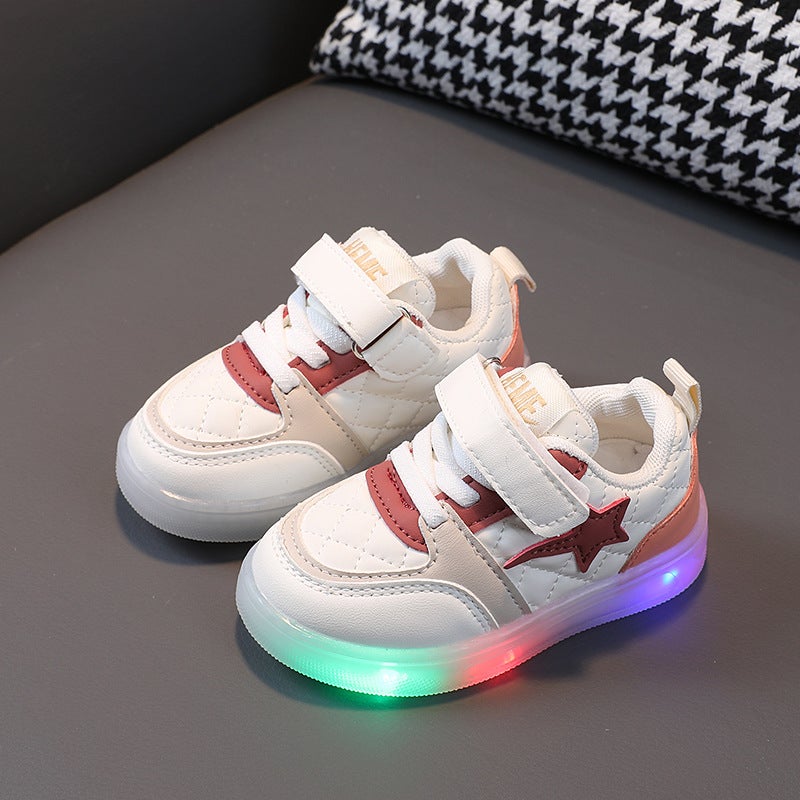 Kids LED Sneakers Casual Boys Girls Sport Shoes K336 beige 