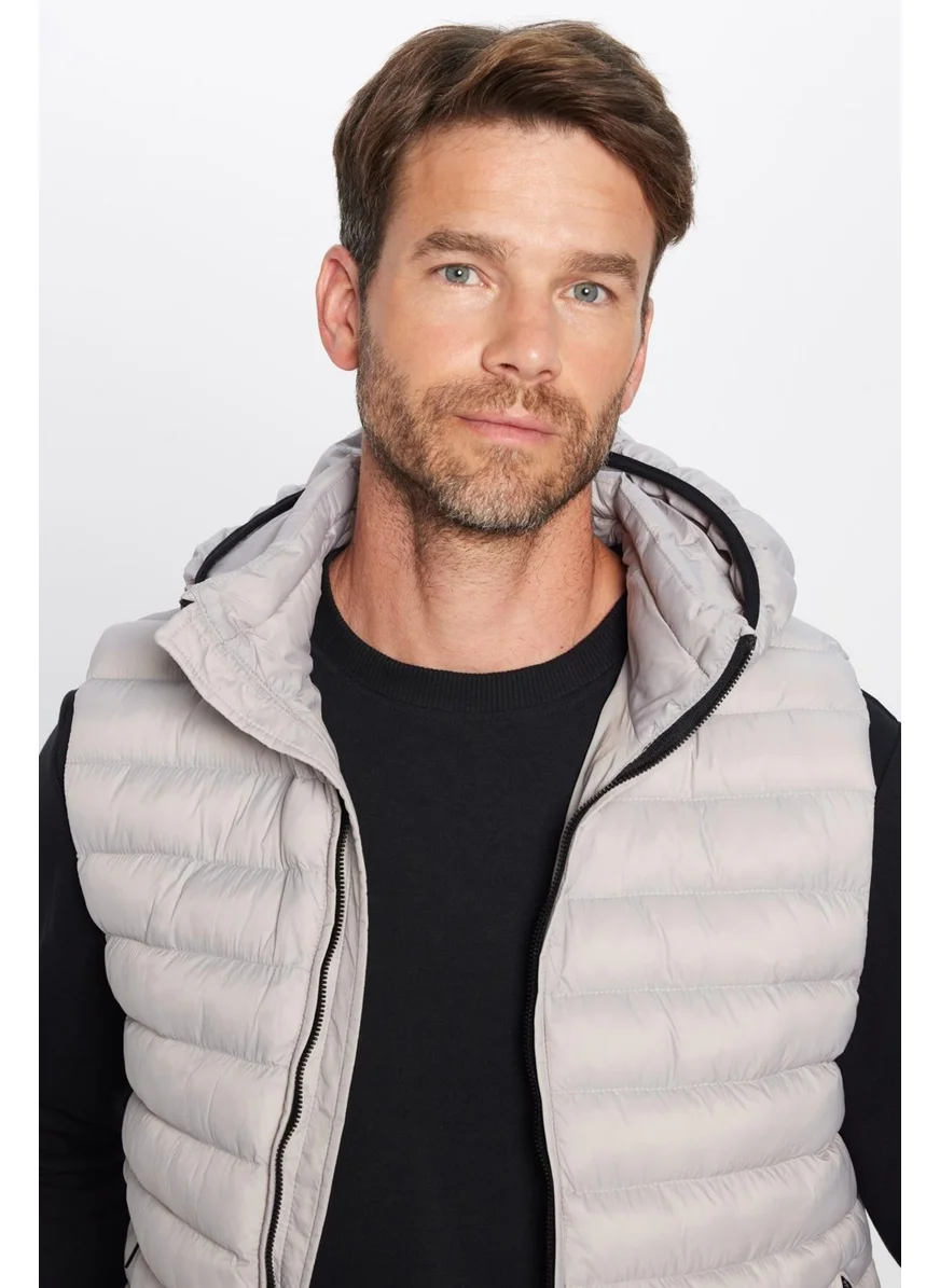 Tudors Men's Slim Fit Slim Fit Lined Windproof Pocket Stone Color Detachable Hooded Puffer Vest