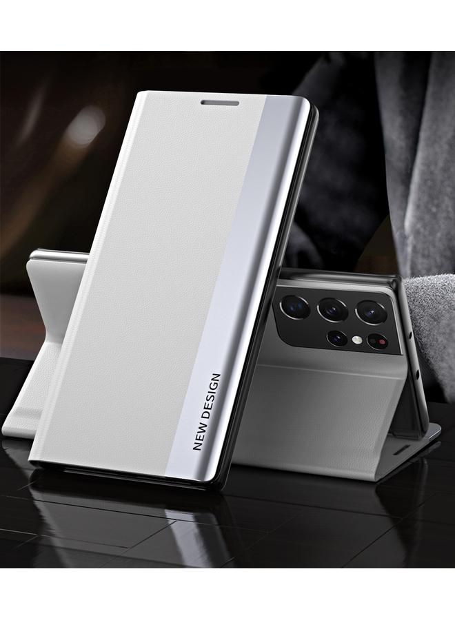 S-TOP Case For Samsung Galaxy S21 Ultra 5G Side Electroplated Magnetic Ultra-Thin Horizontal Flip Leather Case with Holder - Image 1