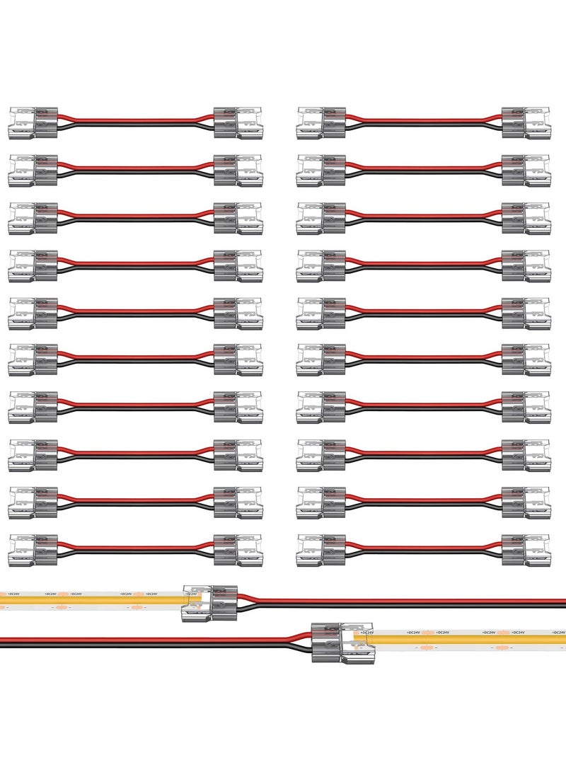 20 Pack Solderless 2 Pin COB LED Connectors, 15cm Double Headed for Low Voltage Single Color Light Strips, Perfect for DIY Projects  - Image 1