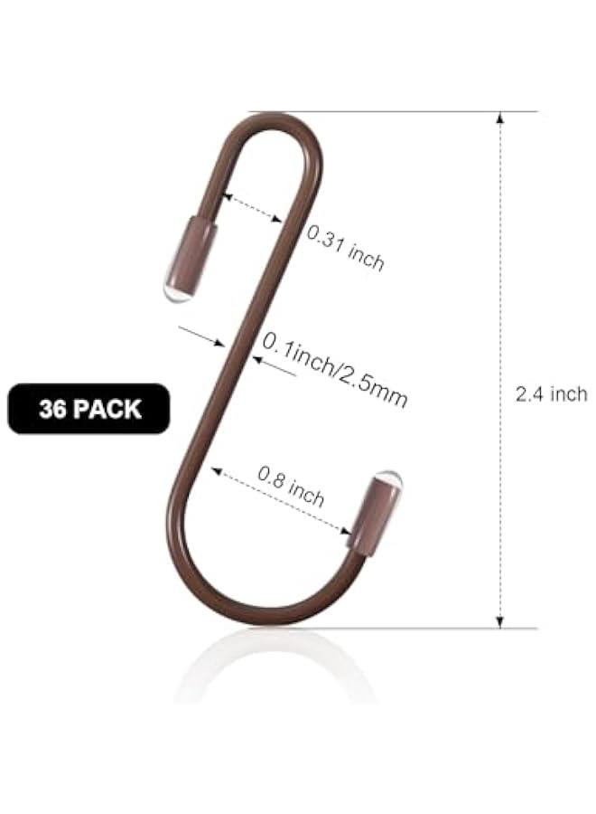 Arabest 36 Pieces S Hooks for Hanging Heavy Duty S Shaped Hook Rack Metal Non Slip Hanger for Stocking Kitchen Pot Utensils Closet Wire Bathroom Bedroom Pan Bag Towel Plant(2.4 Inch,Bronze) - Image 2