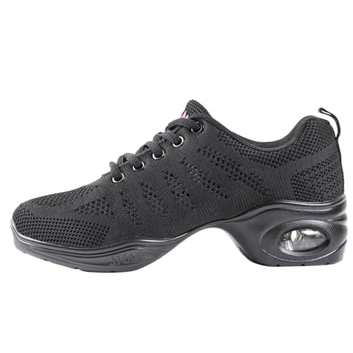Linodes Womens Breathable Dance Sneaker with Split Sole and Air Cushion Jazz Dance Walking ShoesBlack85M - Image 3