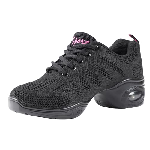 Linodes Womens Breathable Dance Sneaker with Split Sole and Air Cushion Jazz Dance Walking ShoesBlack85M - Image 1
