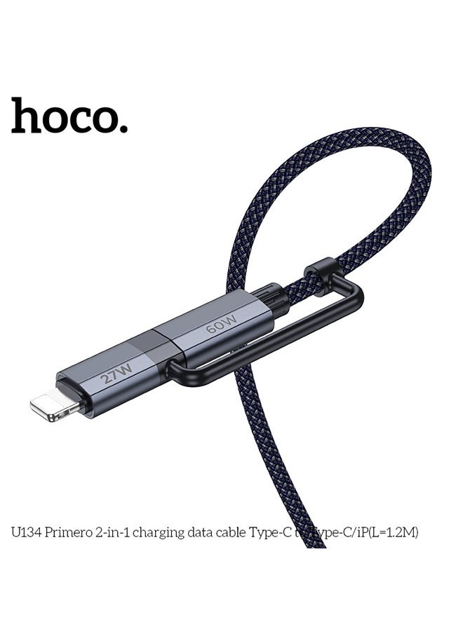 hoco. U134 Primero 2-in-1 charging data cable Type-C to Type-C/iP(L=1.2M)  - Image 3