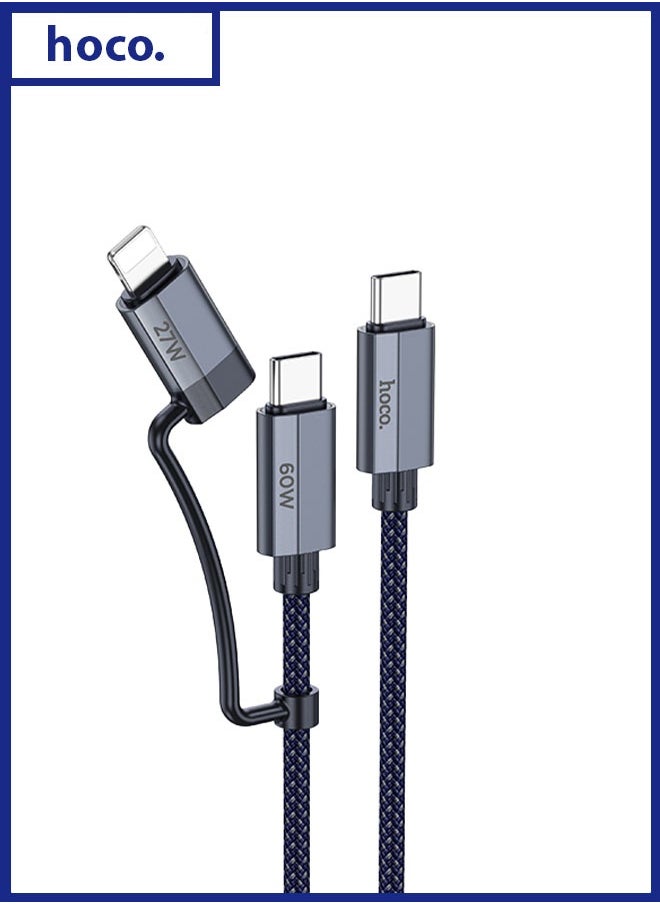 hoco. U134 Primero 2-in-1 charging data cable Type-C to Type-C/iP(L=1.2M)  - Image 1