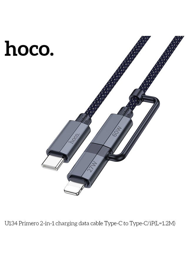 hoco. U134 Primero 2-in-1 charging data cable Type-C to Type-C/iP(L=1.2M)  - Image 2
