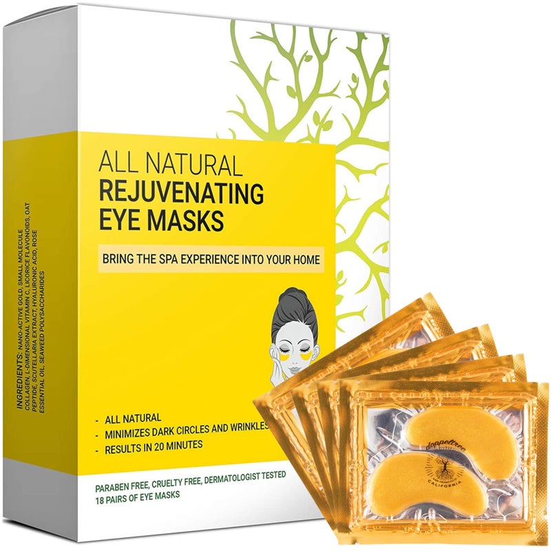 Doppeltree Under Eye Patches & Masks (18 Pairs) - All Natural Anti Aging Treatment for Bags, Puffiness, Wrinkles, & Dark Circles - 24K Gold, Collagen, Hyaluronic Acid, Hydrogel - Formulated in San Francisco - Image 1