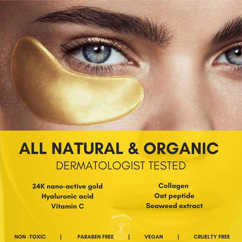 Doppeltree Under Eye Patches & Masks (18 Pairs) - All Natural Anti Aging Treatment for Bags, Puffiness, Wrinkles, & Dark Circles - 24K Gold, Collagen, Hyaluronic Acid, Hydrogel - Formulated in San Francisco - Image 2