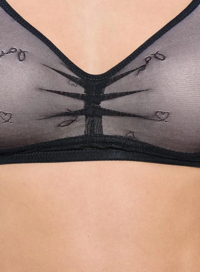 Take Two  Black Padded Non Wired Mesh Bra for Women | Best Price UAE