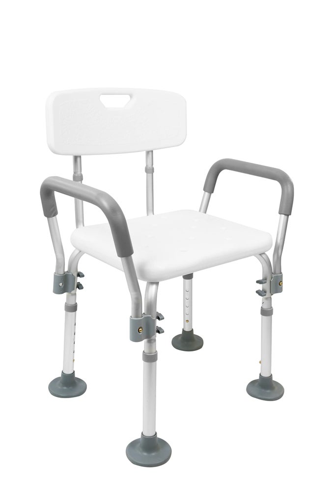 SHOWER CHAIR WITH ARMS ADJUSTABLE SEATS FOR ELDERLY BATHTUB WHITE STOOL SENIORS FREE ASSEMBLY