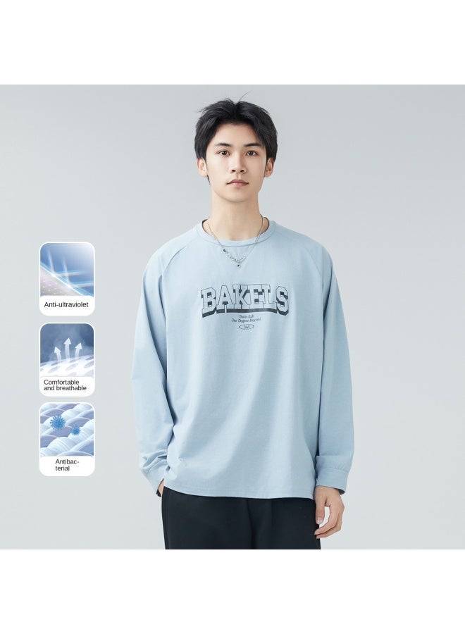 Sun Protection & Antibacterial】25 Spring Tech Fabric Round Neck Long Sleeve T-shirt, Versatile Sporty Casual Top - Image 2