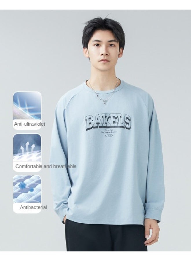 Sun Protection & Antibacterial】25 Spring Tech Fabric Round Neck Long Sleeve T-shirt, Versatile Sporty Casual Top - Image 1