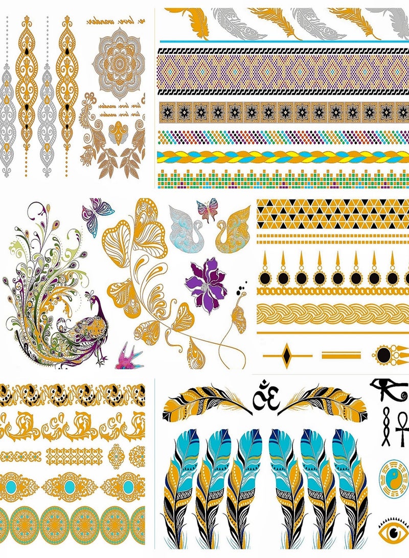 ون سيركل 6 أوراق وشوم مؤقتة على شكل دائرة ذهبية للنساء والفتيات هدية طقم هدية للسيدات والسيدات وهدية للمهرجانات وهدية للحفلات - Image 1