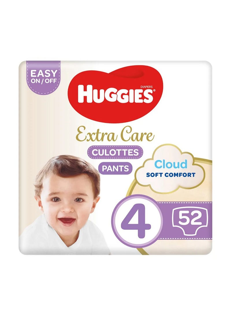 HUGGIES Huggies Extra Care Culottes, Snug Fit, Gentle on Skin, Comfortable, Size 4 - 52 Pant Style Diapers