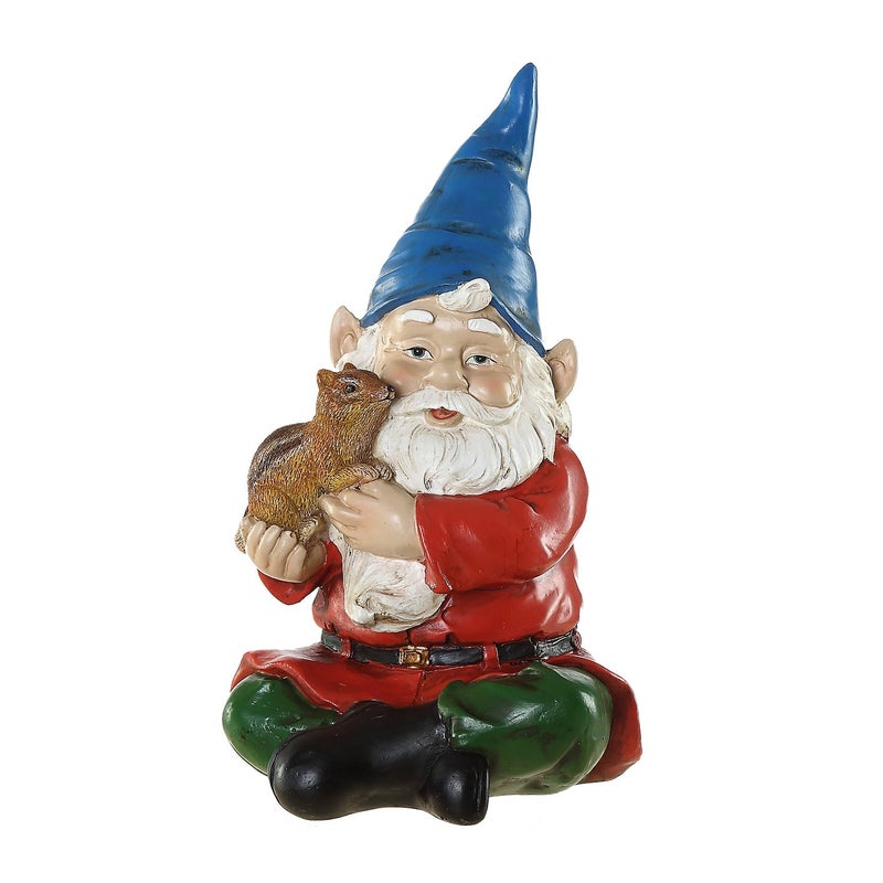 Garden Gnome Statue Decor Outdoor Resin StatuesSpirit Carried A Squirrel Ornaments for Outdoor Garden Patio Lawn Decor