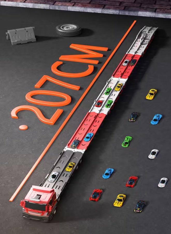 Wish Race Car Track Toy Truck Toddlers Toy with Slots & Foldable Race Tracks Transport Car Carrier Toy for Toddlers Cars Toy Set Container Truck Toy with 8 Alloy Cars Vehicles Toy Set for 3+ Kids Boys Girls - Image 2