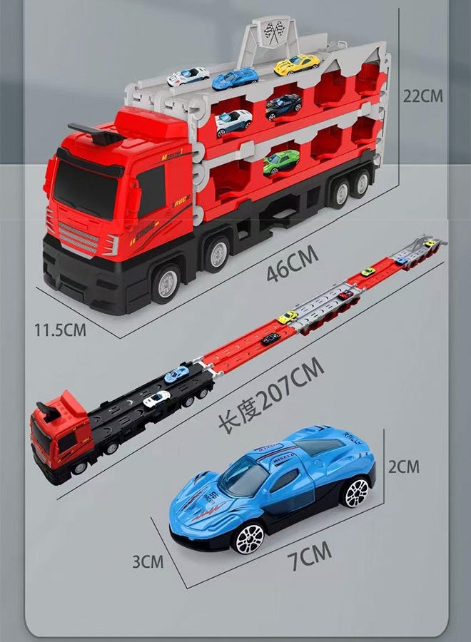 Wish Race Car Track Toy Truck Toddlers Toy with Slots & Foldable Race Tracks Transport Car Carrier Toy for Toddlers Cars Toy Set Container Truck Toy with 8 Alloy Cars Vehicles Toy Set for 3+ Kids Boys Girls - Image 3