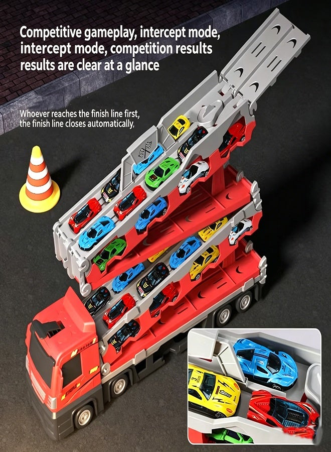 Wish Race Car Track Toy Truck Toddlers Toy with Slots & Foldable Race Tracks Transport Car Carrier Toy for Toddlers Cars Toy Set Container Truck Toy with 8 Alloy Cars Vehicles Toy Set for 3+ Kids Boys Girls - Image 5