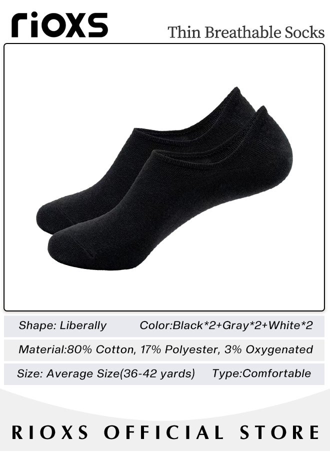 RIOXS - No Show Socks Set with 3 Basic Colors, 6 Pairs of Low-cut Liners Socks, Anti-slid Invisible Socks, High-quality Athletic Socks, Easy to Match Different Kinds of Shoes - Image 1