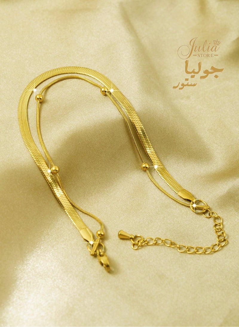 جوليا ستور سوار متعدد الطبقات من الفولاذ المقاوم للصدأ مطلي بالذهب عيار 18 قيراطًا على شكل ثعبان متعرج أنيق وعصري بسيط من سلسلة ثعبان - Image 4