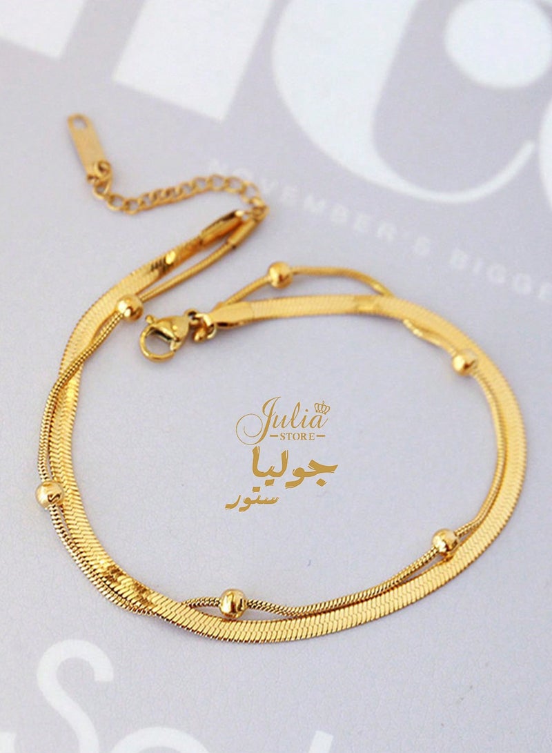 جوليا ستور سوار متعدد الطبقات من الفولاذ المقاوم للصدأ مطلي بالذهب عيار 18 قيراطًا على شكل ثعبان متعرج أنيق وعصري بسيط من سلسلة ثعبان - Image 5
