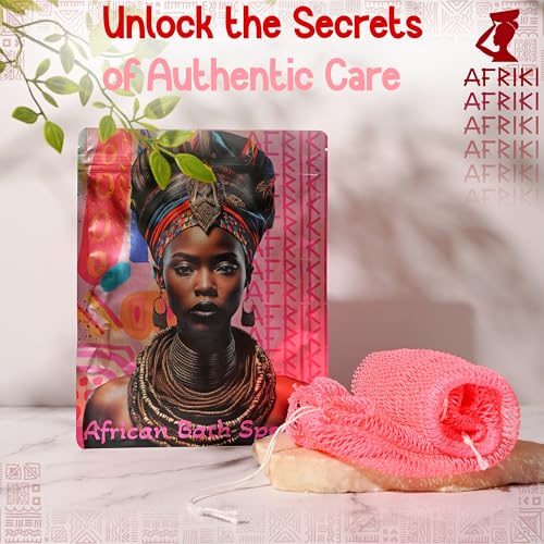 AFRIKI African Net Sponge, Premium Authentic Exfoliating Body Scrubber, Extra Long Stretch Bath Sponge for Shower, Deep Exfoliating Washcloth for Smooth Skin, 1 Pack (Pink) - Image 4