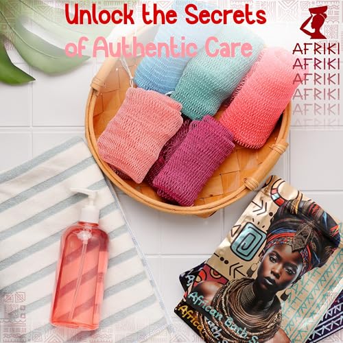 AFRIKI African Net Sponge, Premium Authentic Exfoliating Body Scrubber, Extra Long Stretch Bath Sponge for Shower, Deep Exfoliating Washcloth for Smooth Skin, 1 Pack (Pink) - Image 5