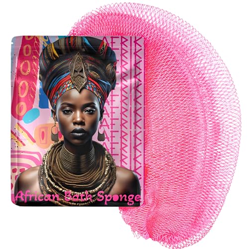 AFRIKI African Net Sponge, Premium Authentic Exfoliating Body Scrubber, Extra Long Stretch Bath Sponge for Shower, Deep Exfoliating Washcloth for Smooth Skin, 1 Pack (Pink) - Image 1