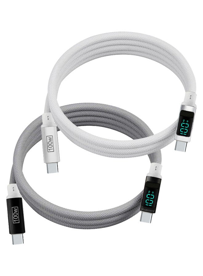 CATANES 2Packs 100W Fast Charging Cable USB-C to USB-C - Built-in Power Display, PD 3.0 & Durable Braided Design 1M - Light Grey White - Image 1