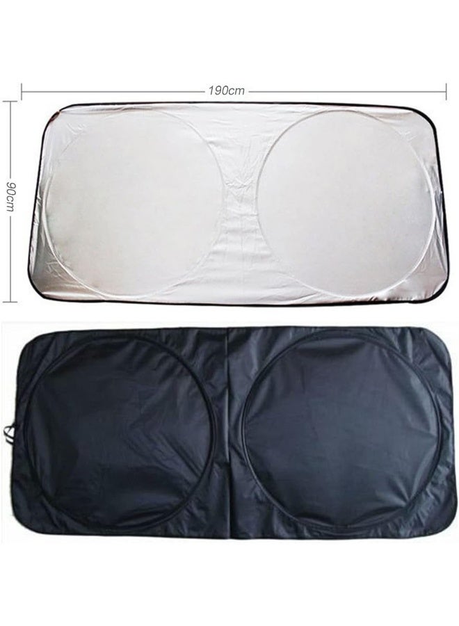 ECVV مظلة شمس للزجاج الأمامي للسيارة من ECVV مع حقيبة تخزين للسيارات الكبيرة والشاحنات والشاحنات الرياضية متعددة الاستخدامات، حماية من حرارة الشمس ومظلات النوافذ الأمامية للسيارة، مظلات قابلة للطي للسيارة تمنع الأشعة فوق البنفسجية (190 × 90 سم) - Image 2