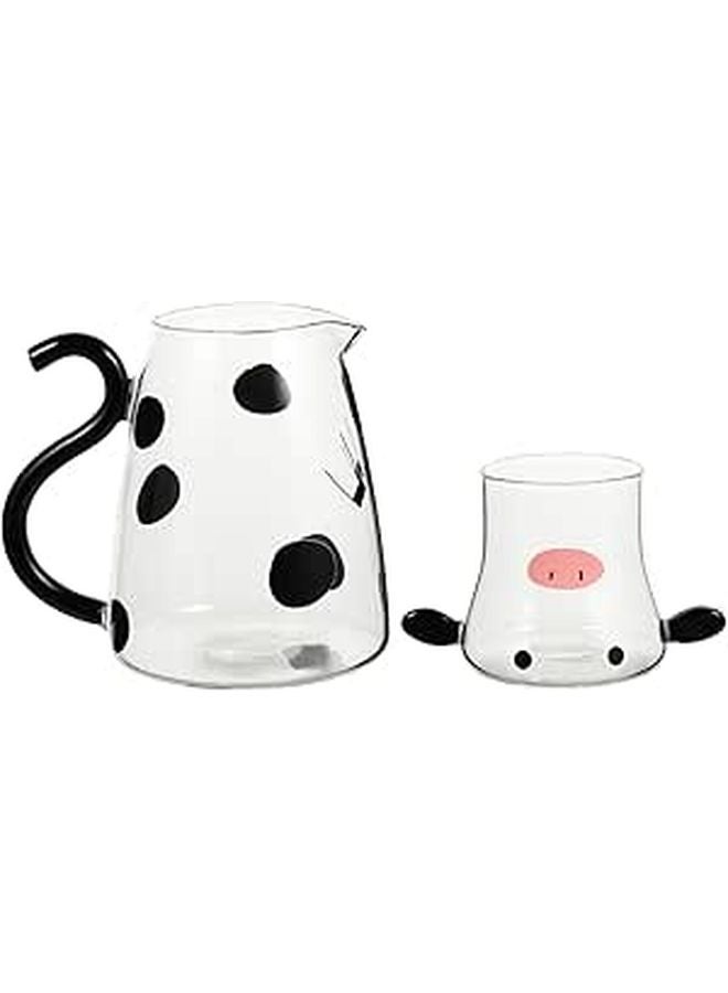 Heat Resistant Borosilicate Glass Water Carafe And Milk Pitcher Set 1800Ml With Cow Design - Image 1