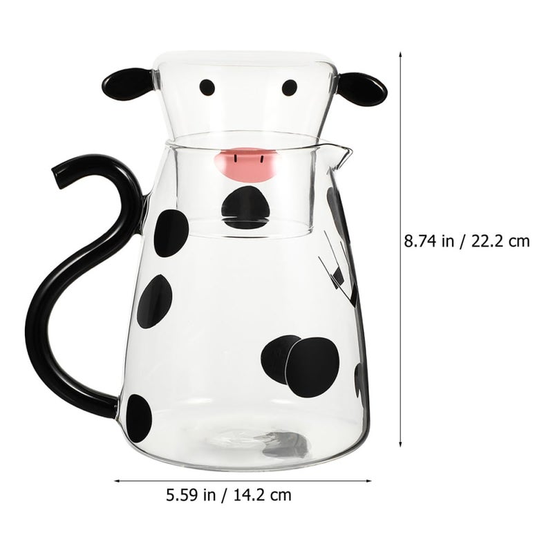 Heat Resistant Borosilicate Glass Water Carafe And Milk Pitcher Set 1800Ml With Cow Design - Image 3