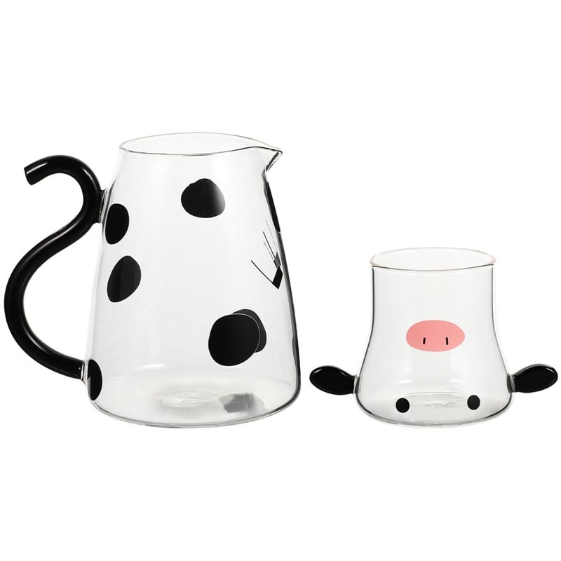 Heat Resistant Borosilicate Glass Water Carafe And Milk Pitcher Set 1800Ml With Cow Design - Image 2