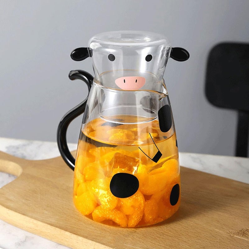 Heat Resistant Borosilicate Glass Water Carafe And Milk Pitcher Set 1800Ml With Cow Design - Image 4