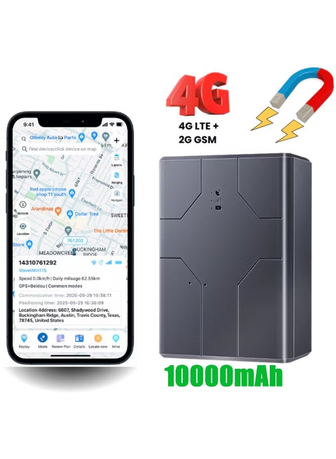 والالا جهاز تتبع GPS بتقنية 4G مع بطارية 10000 مللي أمبير/ساعة | تحديد الموقع في الوقت الفعلي في وضع الاستعداد لمدة 180 يومًا لإدارة المركبات والأساطيل | مقاوم للماء IP67 مع مغناطيس قوي وتنبيهات سياج جغرافي | خريطة ثلاثية الأبعاد ومراقبة السرعة - Image 1