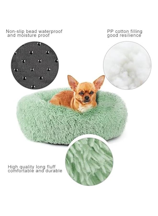 Generic Soft Plush Faux Fur Cat Bed - Washable Round Anti Anxiety Pet Bed for Small to Medium Dogs - Thick Bottom - Green - Size Medium  - Image 5