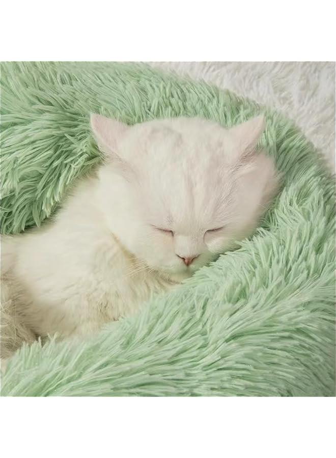 Generic Soft Plush Faux Fur Cat Bed - Washable Round Anti Anxiety Pet Bed for Small to Medium Dogs - Thick Bottom - Green - Size Medium  - Image 2