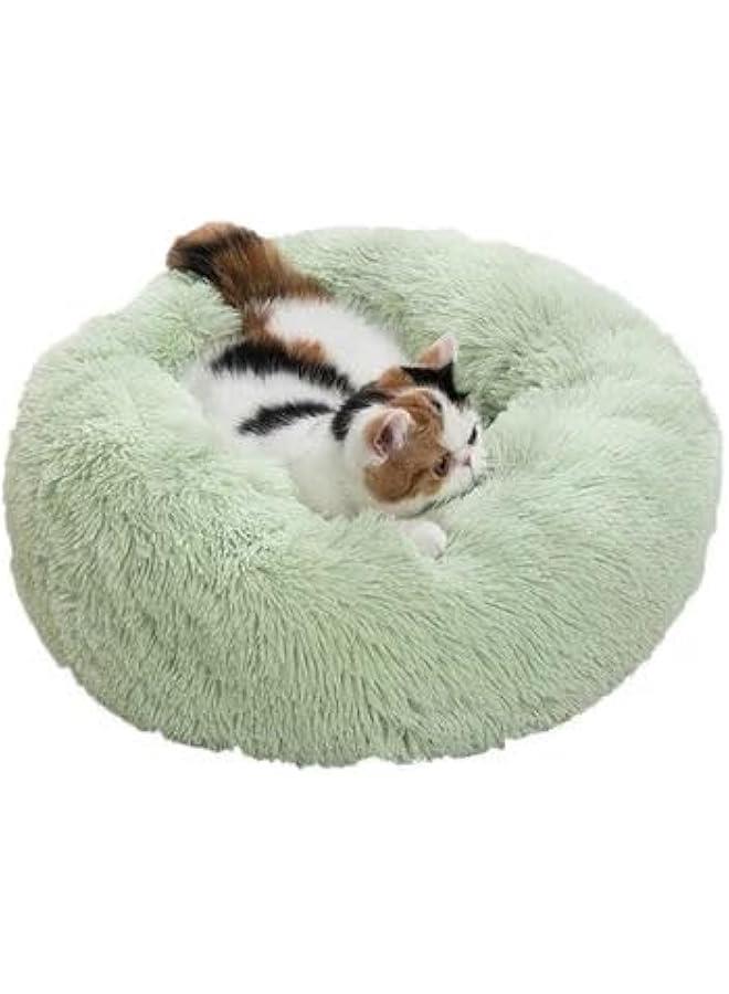 Generic Soft Plush Faux Fur Cat Bed - Washable Round Anti Anxiety Pet Bed for Small to Medium Dogs - Thick Bottom - Green - Size Medium  - Image 1