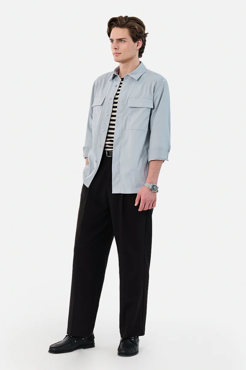 سنيتش Light Grey Solid Long Sleeve Regular Fit Casual Shirt