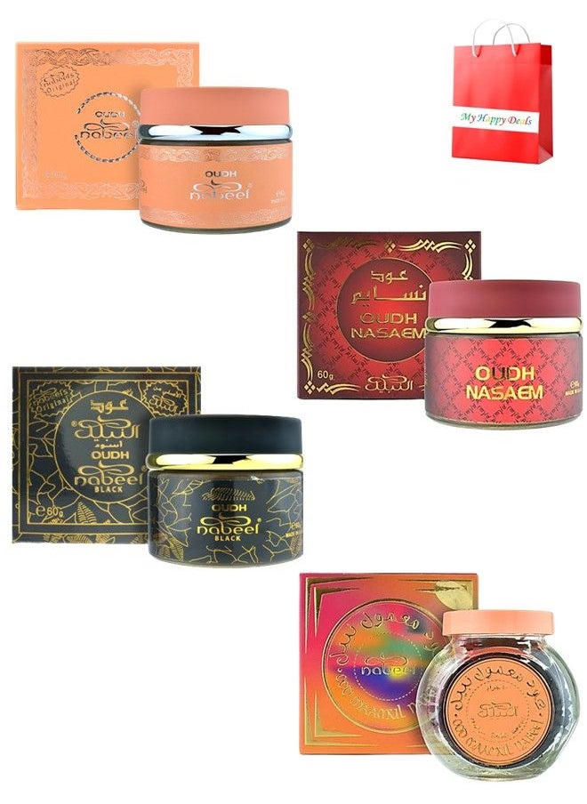 Nabeel Pack of 4 Ultimate Oudh Incense Bakhoor Collection Nasaem, Black, Nabeel And Mamul  - Image 1