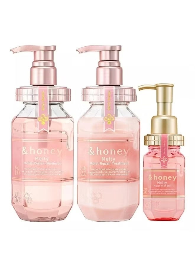 &Honey Melty Moist Set of 3 - Shampoo 440 ML, Treatment 440 ML & Hair Oil 100 ML - Image 1